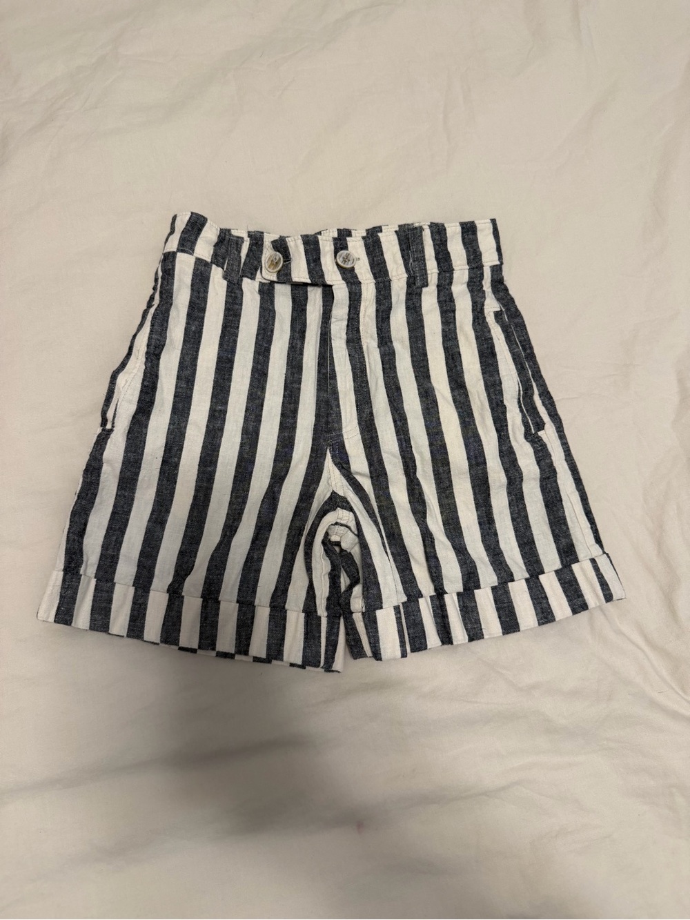 Kids Zara Navy and White Vertical Stripe Shorts with Button Waist